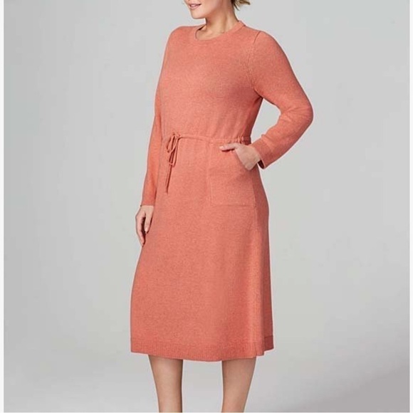 🆕 J. Jill Soft Red Clay Heather Pure Jill Drawstring-Waist Sweater Dress - Picture 3 of 9